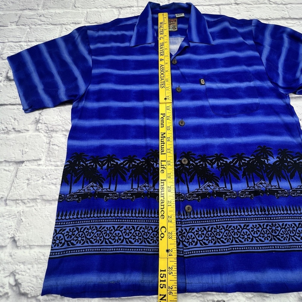 Pineapple Connection Hawaiian Shirt Men's L / MEDIUM Fit Blue Cars Palm Tree - Picture 7 of 8